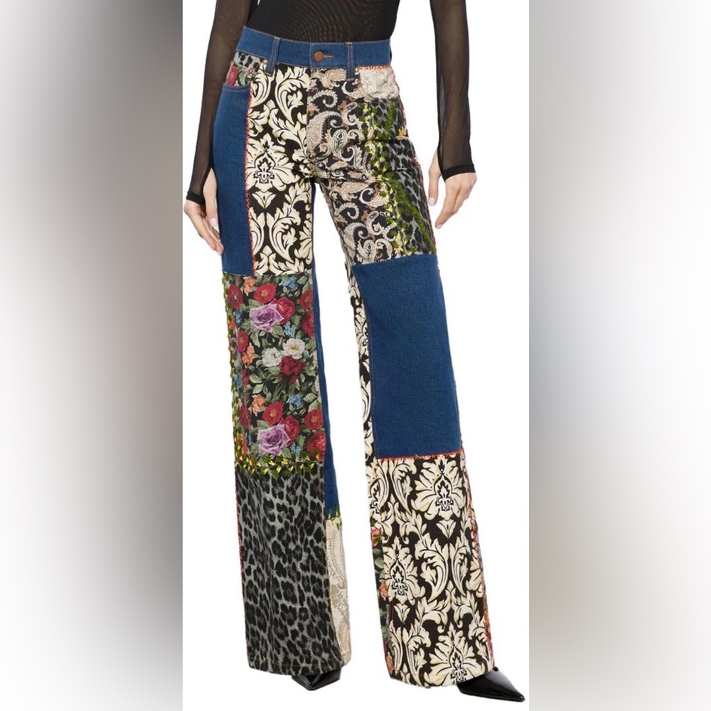 Alice + Olivia Weezy Mixed Media High Rise Wide Leg Jeans - Picture 3 of 9